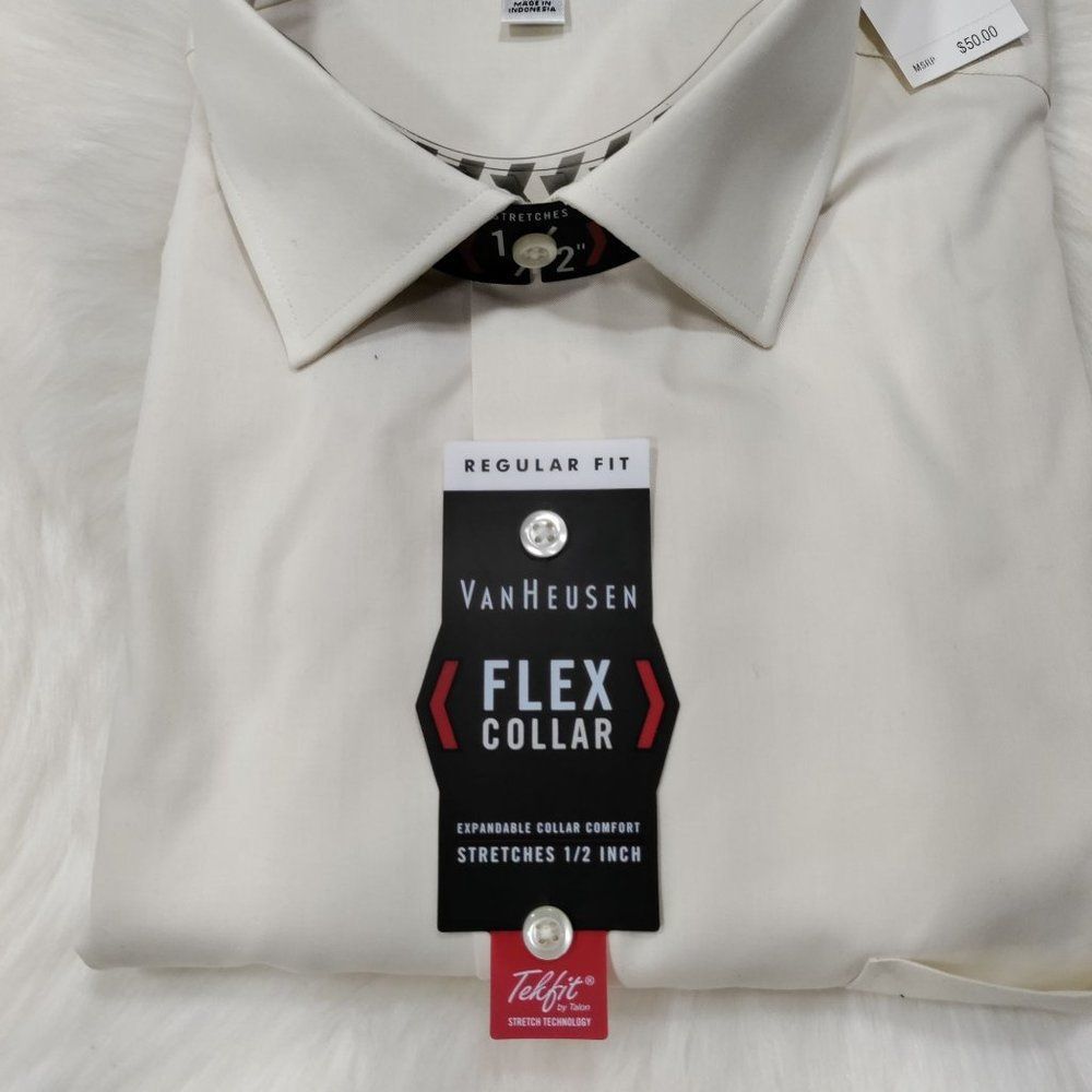 NWT VanHeusen Flex Collar Off White Button Down Shirt 18.5 36-37 - Picture 4 of 4